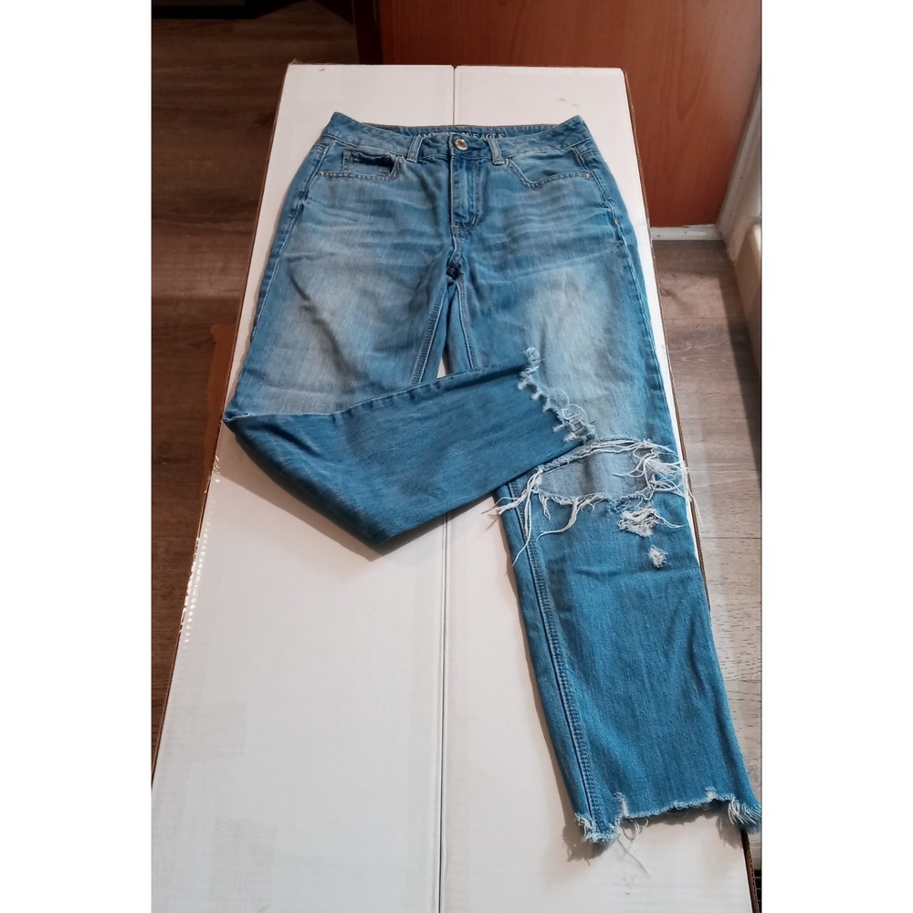 American Eagle High Rise Tomgirl Ripped Blown Out Jeans Size 0. 26X25 Grunge Y2K - Picture 2 of 16